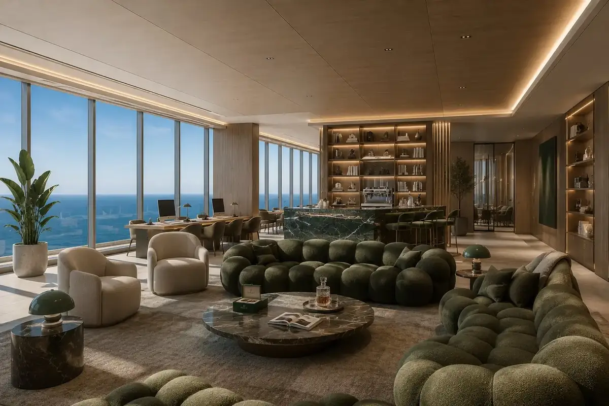 Business lounge with sea view
