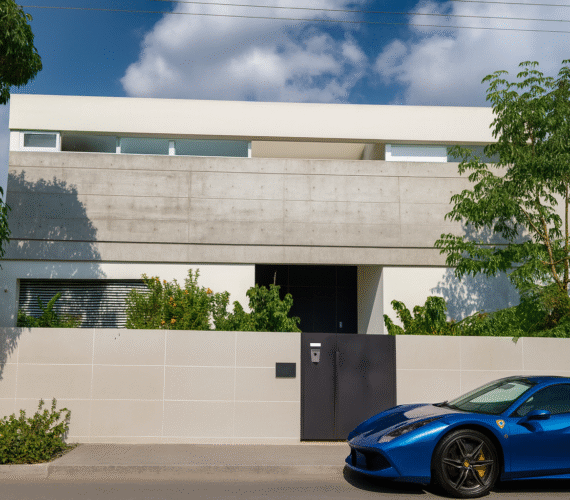 Modern villa facade for sale in South Ra’anana with clean lines and luxury design