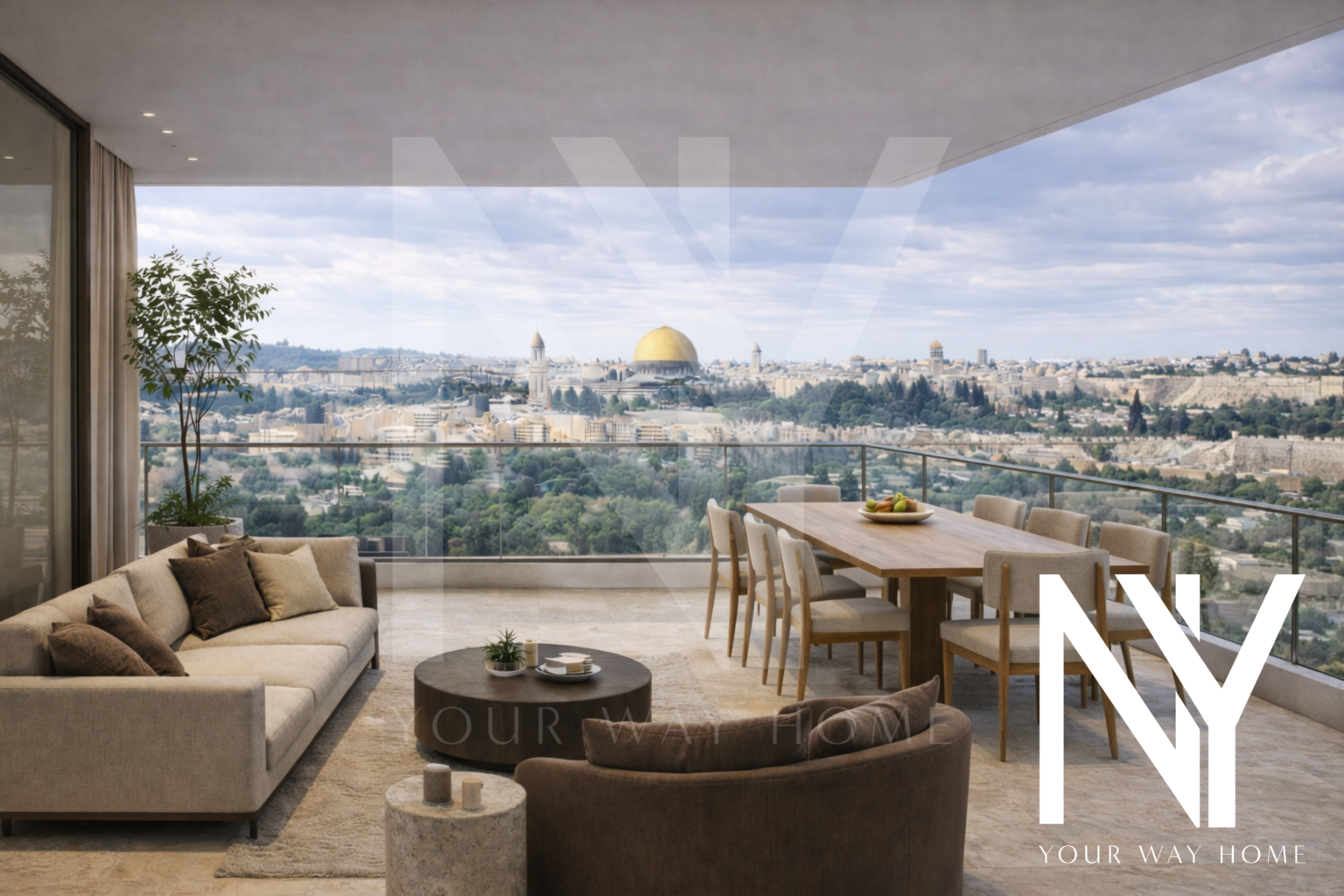 Living room facing the Old City, Mahane Yehuda (render)
