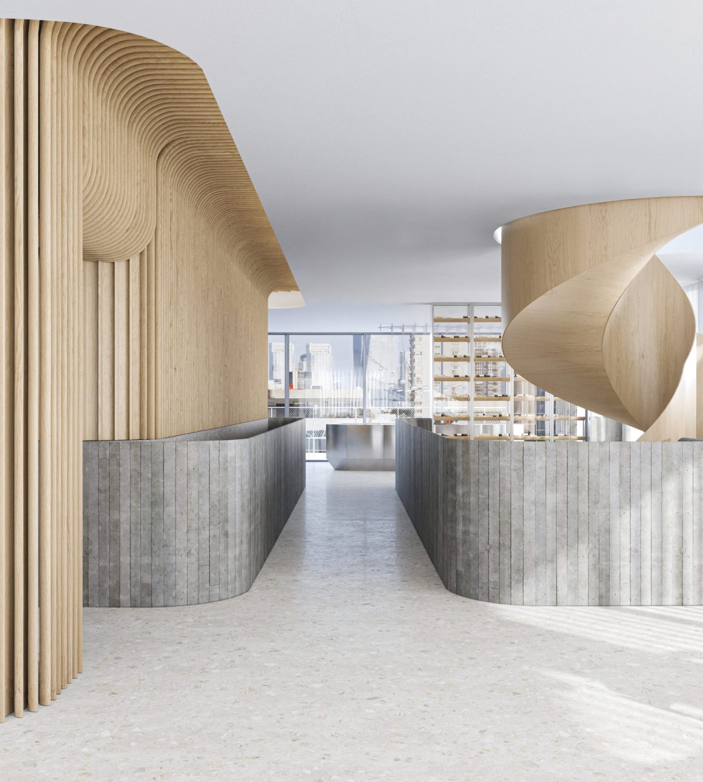 Double-height living space, duplex penthouse at HAYARKON SEA VIEW, Tel Aviv (rendering)
