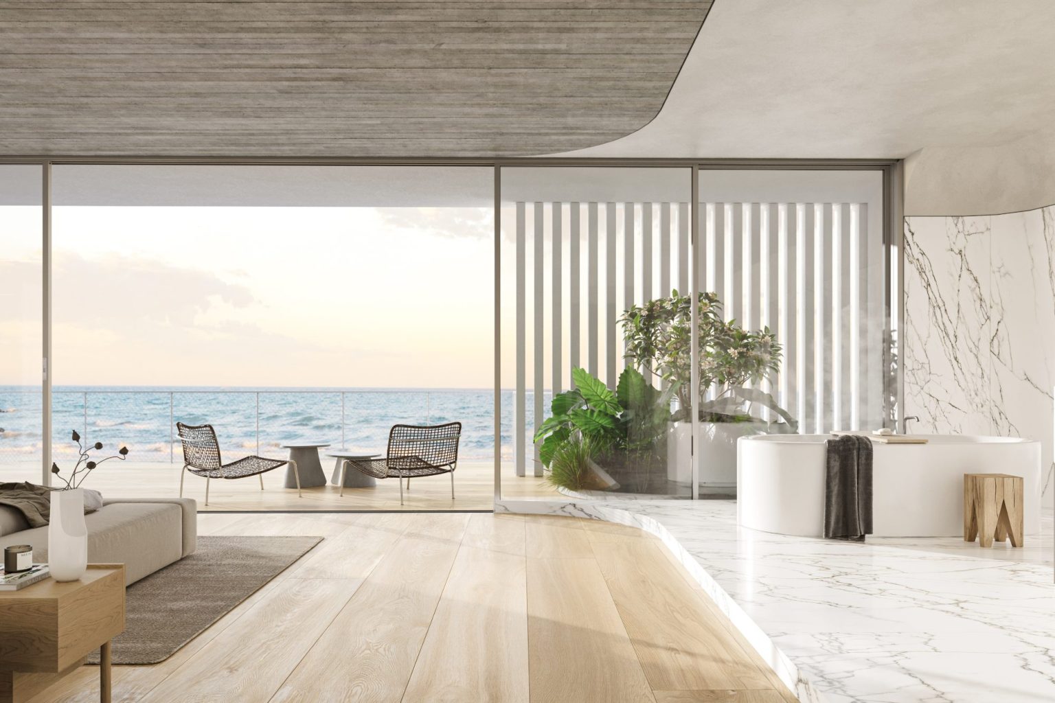 Bedroom with terrace access, duplex penthouse at HAYARKON SEA VIEW, Tel Aviv (rendering)