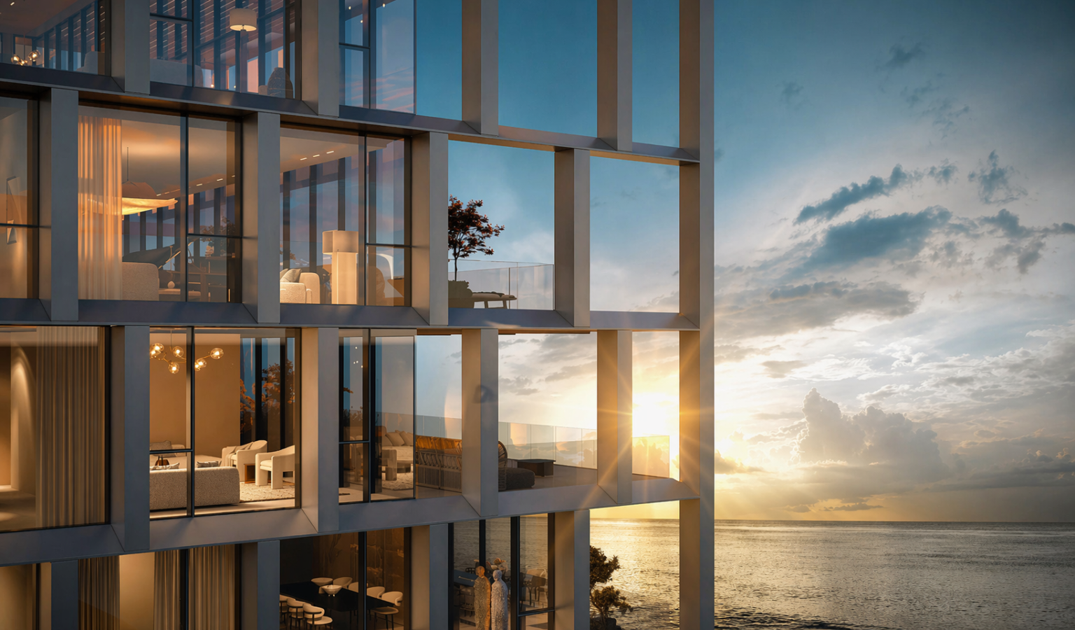 Assembly tower facade with the sea behind, Tel Aviv (rendering)