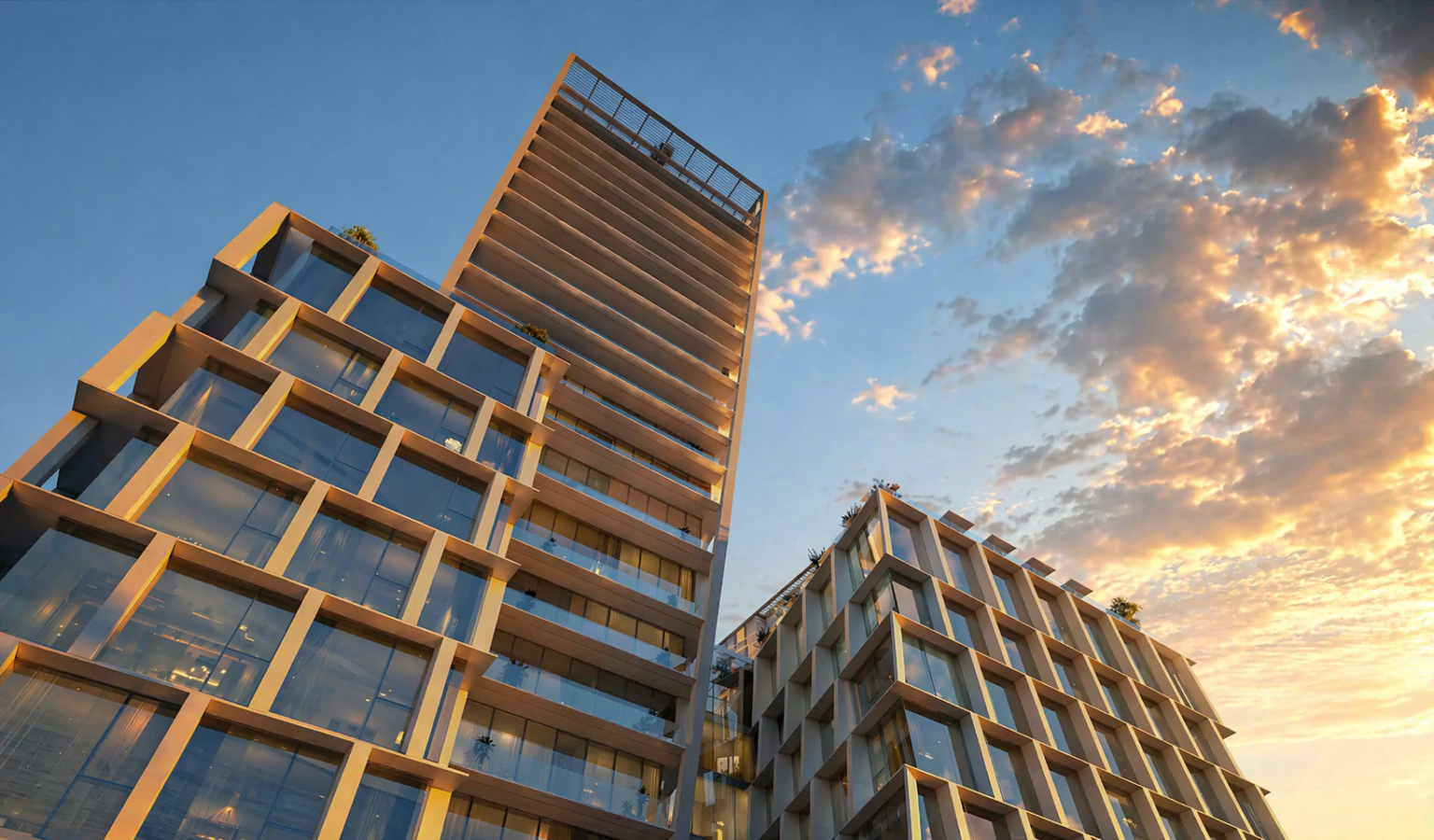 Assembly tower from below against the sky, Tel Aviv (rendering)