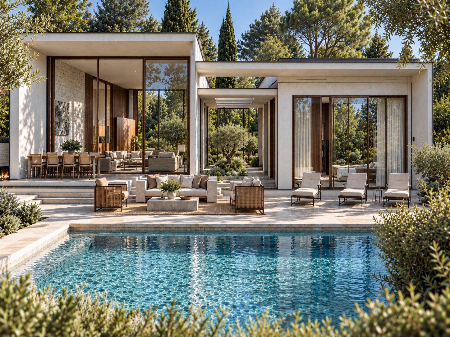 Single-storey house in Kfar Shmaryahu - swimming pool and terrace (rendering)