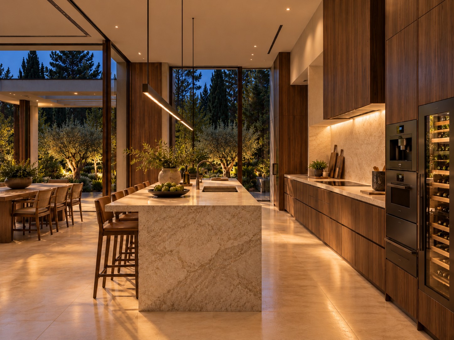 Single-storey house in Kfar Shmaryahu - kitchen with stone island (rendering)