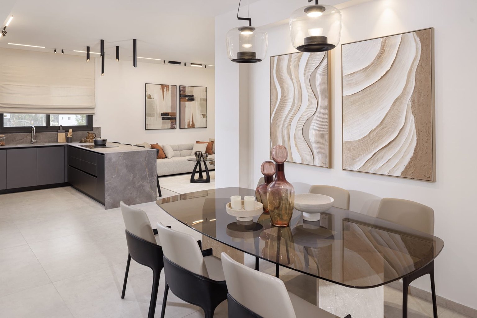 Front-facing mini penthouse in Ir Yamim, Netanya - dining and kitchen, rendering