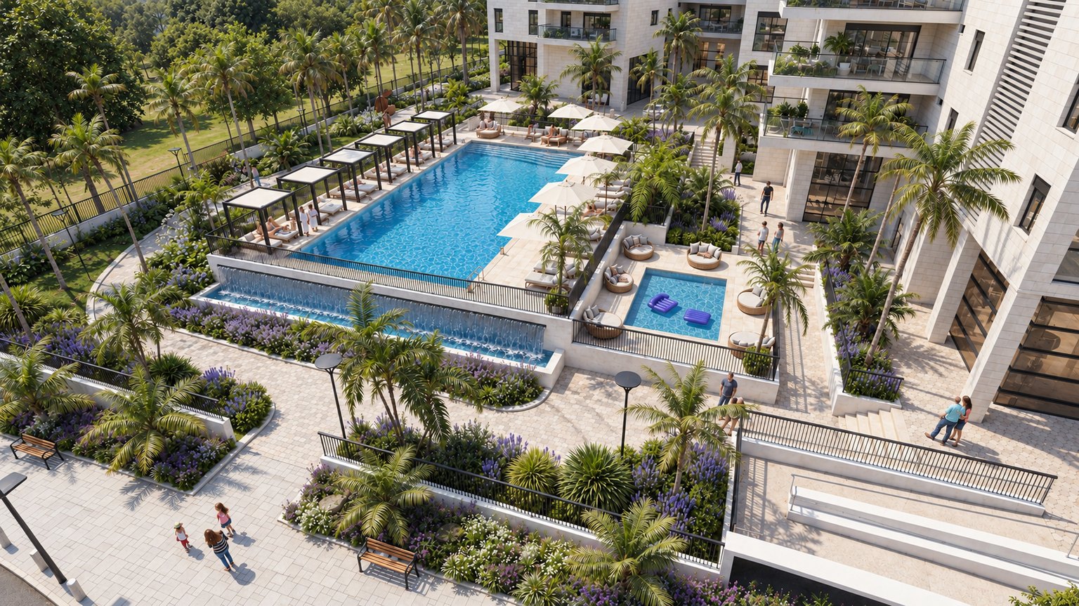 Mini penthouse in Ir Yamim, Netanya - pool and gardens, aerial rendering