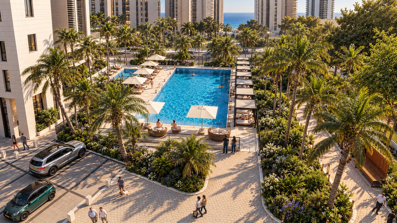 Mini penthouse in Ir Yamim, Netanya - pool with a sea view, rendering