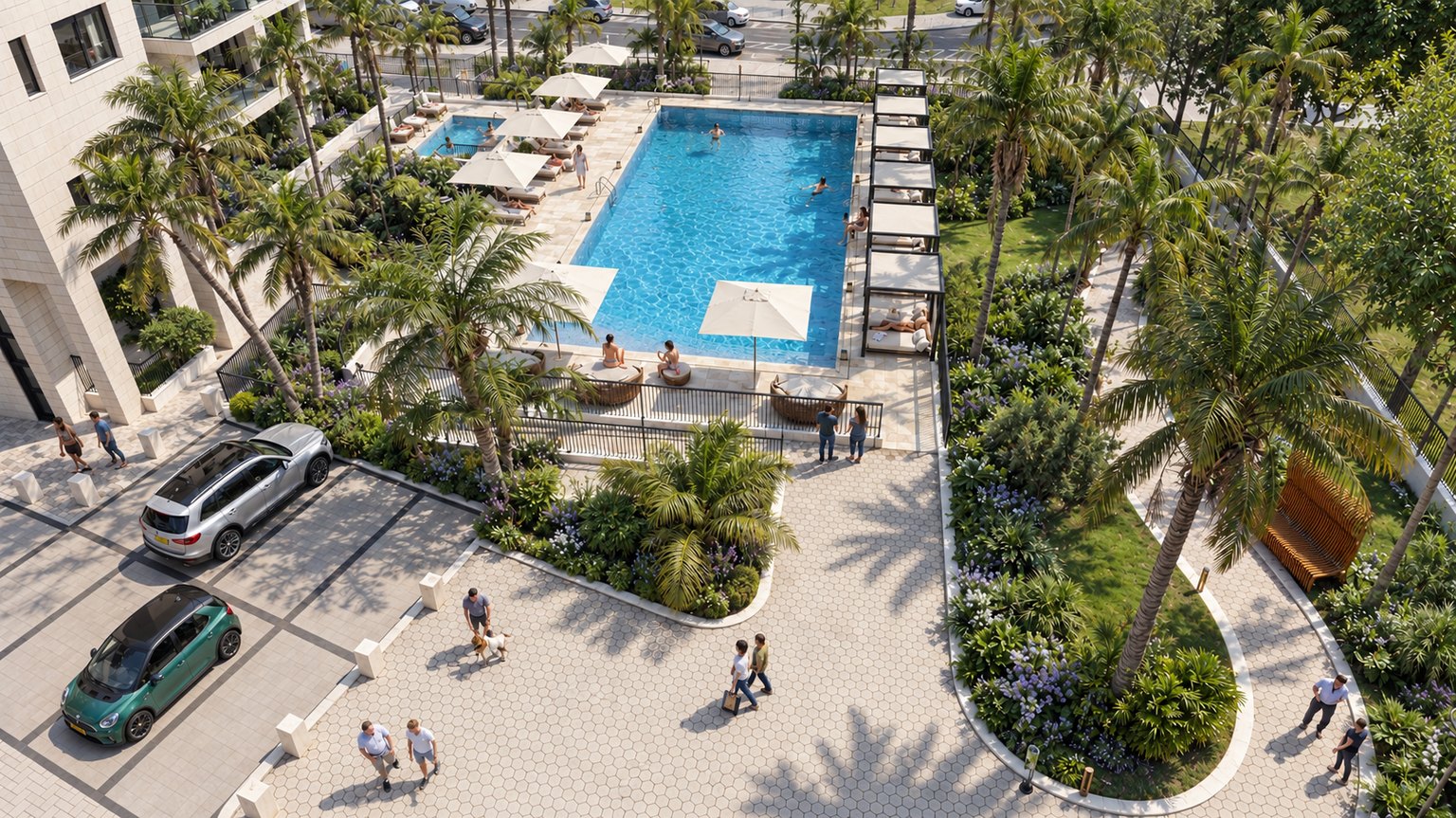 Mini penthouse in Ir Yamim, Netanya - pool and entrance gardens, rendering