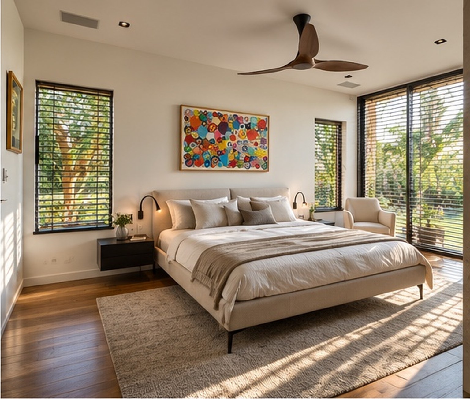 Single-level villa, Kiryat Ganim, Ra'anana - bedroom with garden views
