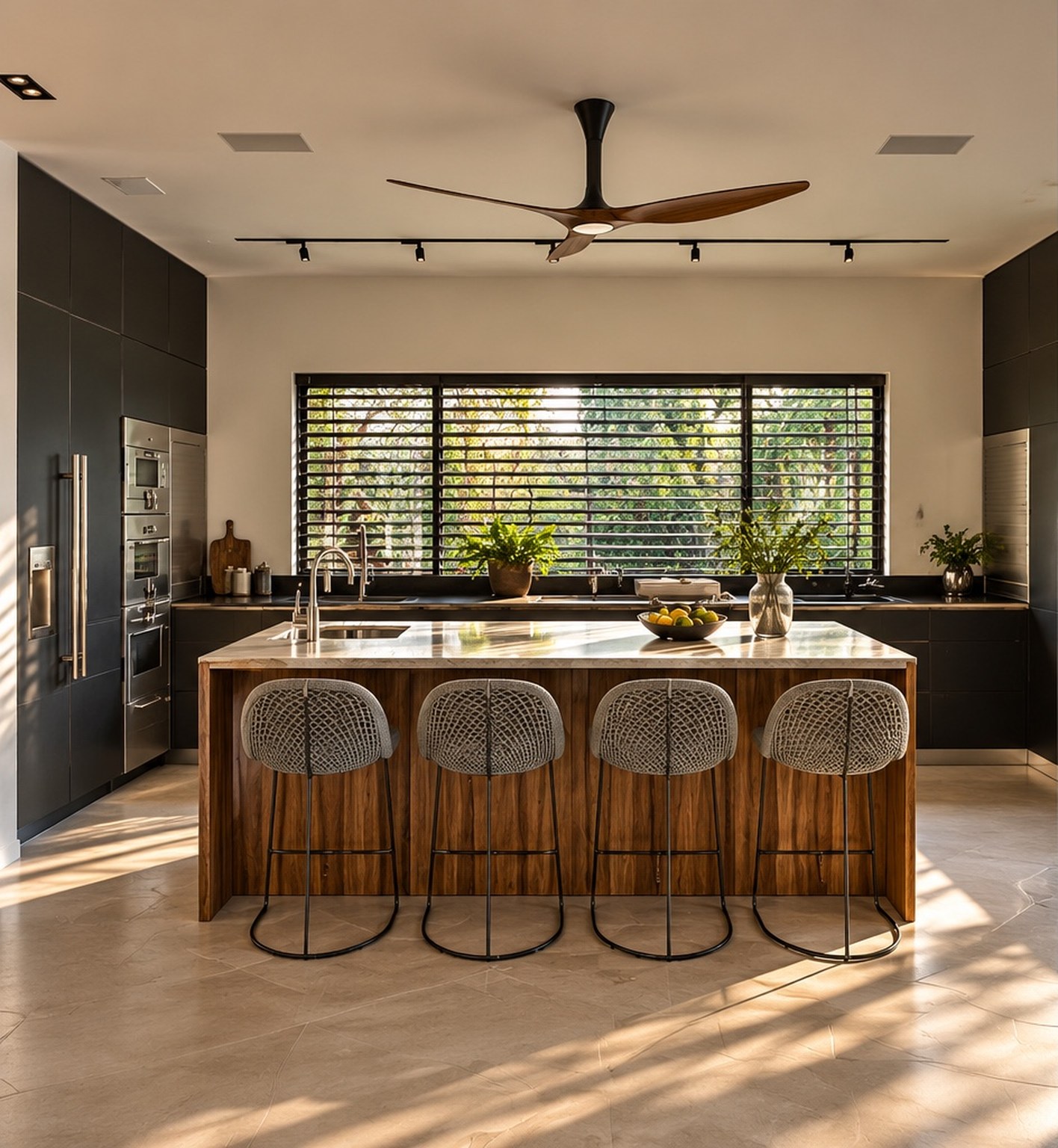 Single-level villa, Kiryat Ganim, Ra'anana - kitchen with a wooden island