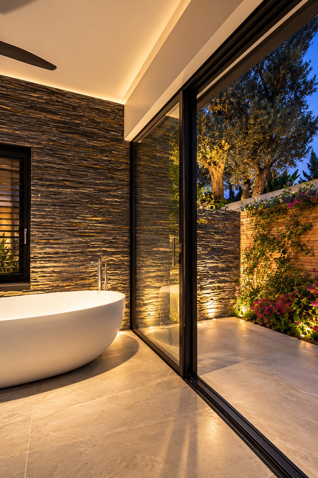 Single-level villa, Kiryat Ganim, Ra'anana - bathroom opening to a private garden