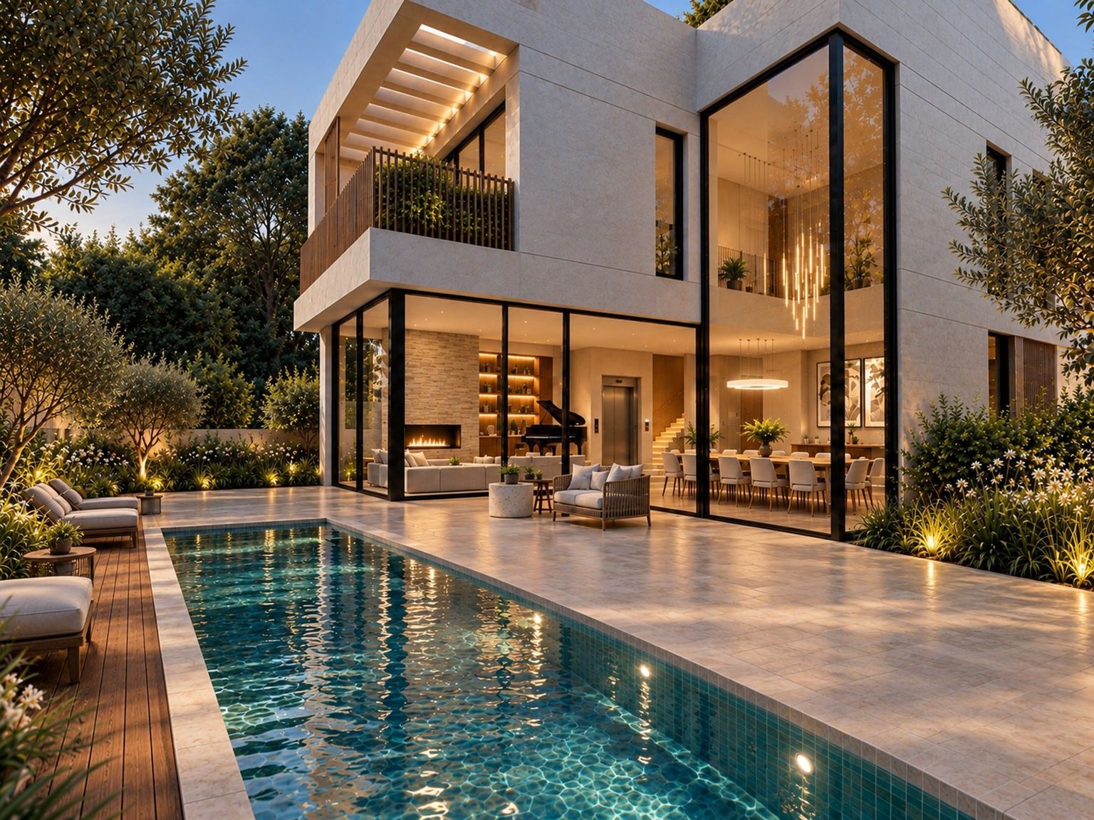 Private house in Kiryat Golomb, Ra'anana - garden facade and pool (rendering)