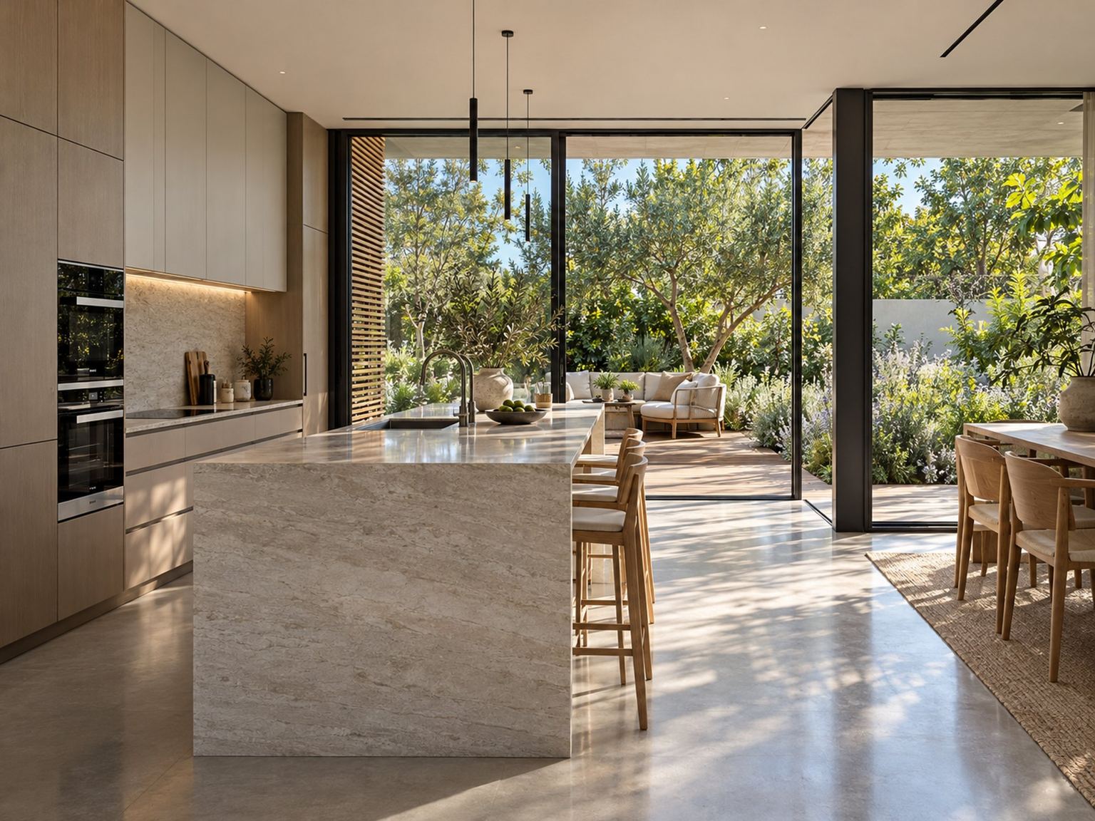 Private house in Kiryat Golomb, Ra'anana - kitchen island open to the garden (rendering)