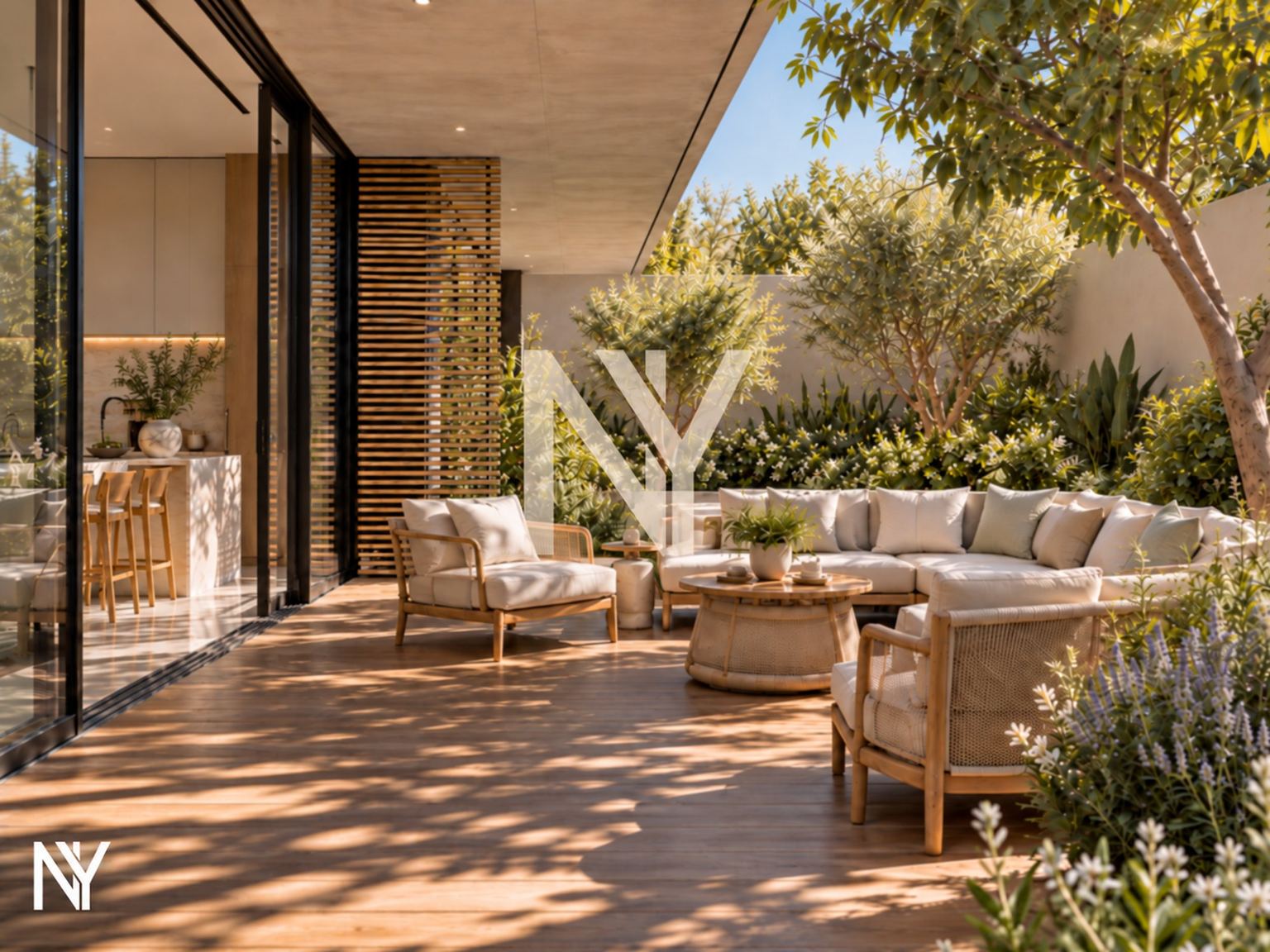 Private house in Kiryat Golomb, Ra'anana - covered garden lounge (rendering)