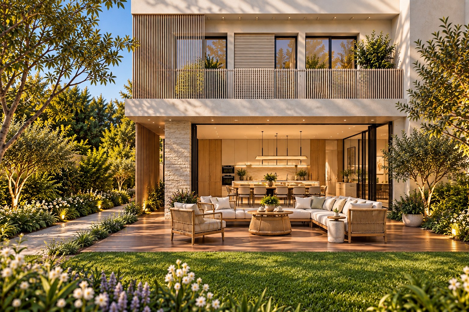 Private house in Kiryat Golomb, Ra'anana - covered terrace and kitchen from the garden (rendering)