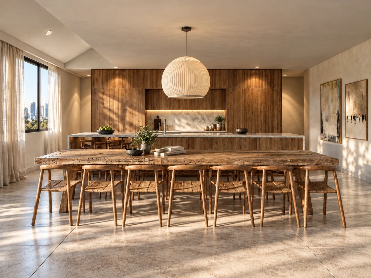 Kitchen and dining table - penthouse in Neve Tzedek, Tel Aviv (rendering)