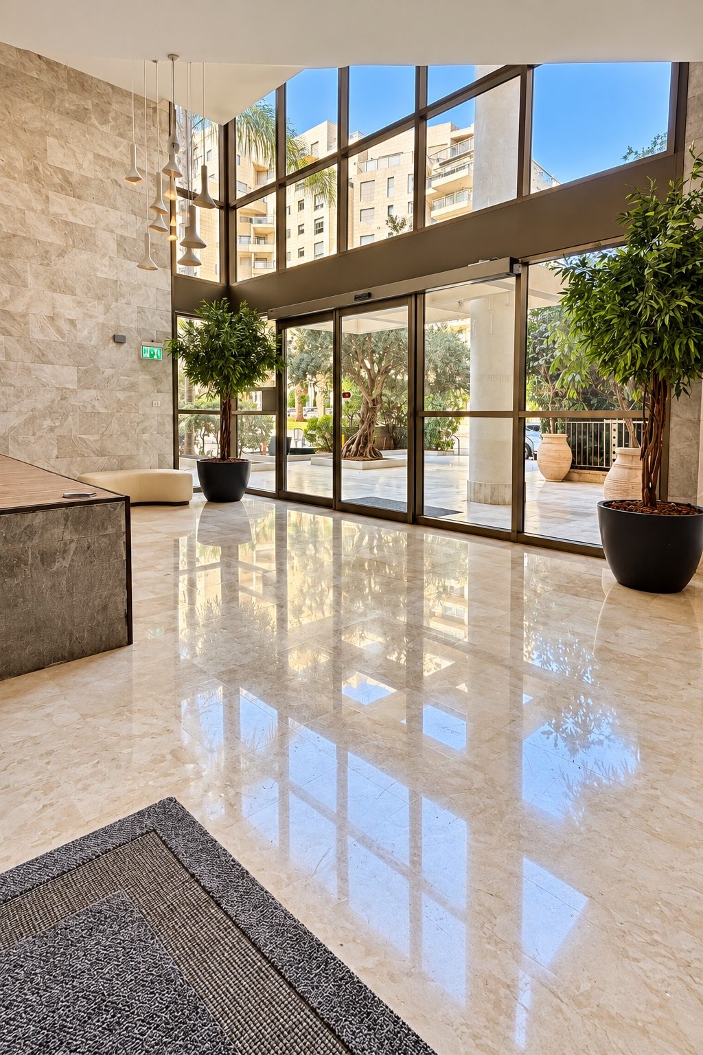 Double-height lobby with glass entrance - boutique building of 24 mini penthouses, Ramat Aviv
