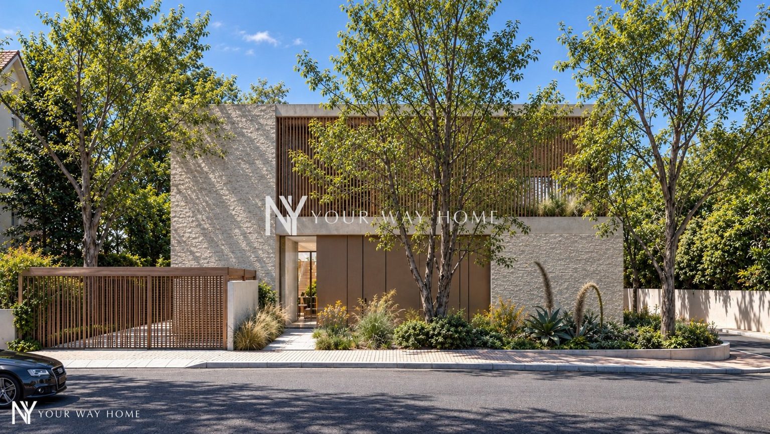 The Mashrabiya House - street front with timber screens (rendering)