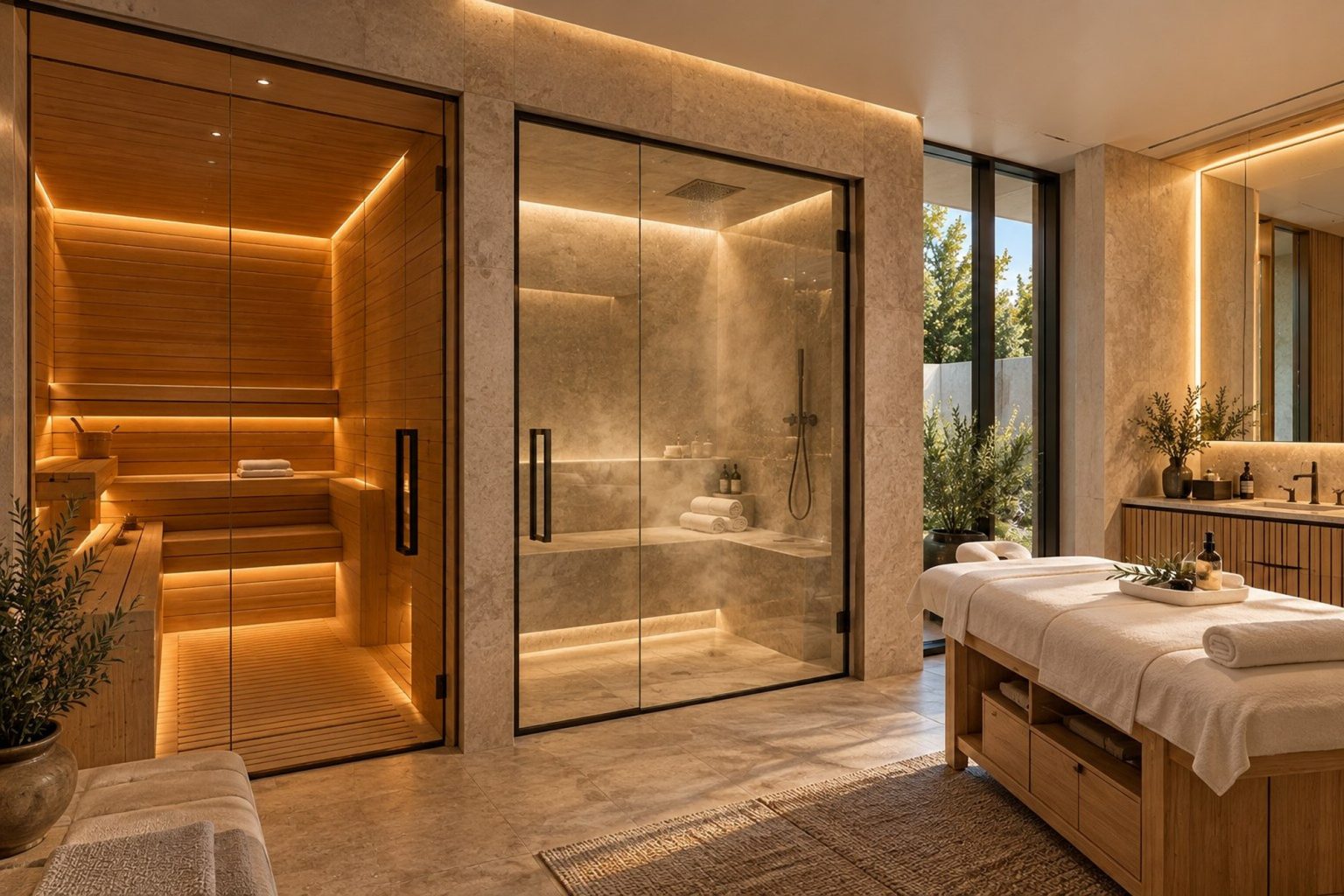The Mashrabiya House - spa with dry sauna, steam room and treatment bed (rendering)