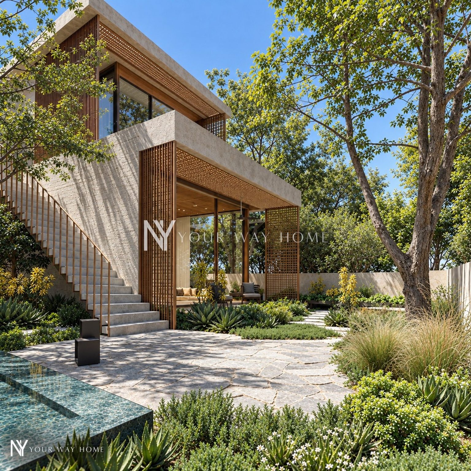 The Mashrabiya House - garden pavilion by day (rendering)